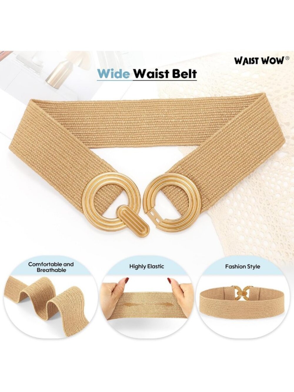Stylish Wide Straw Woven Elastic Belt for Women - Stretchy Boho Beach Dress - Picture 5 of 5